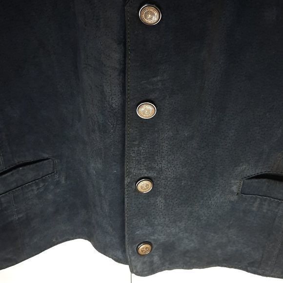 Men’s‎ vest Suede/Leather navy blue snap front size large 42-44 READ - Picture 4 of 11